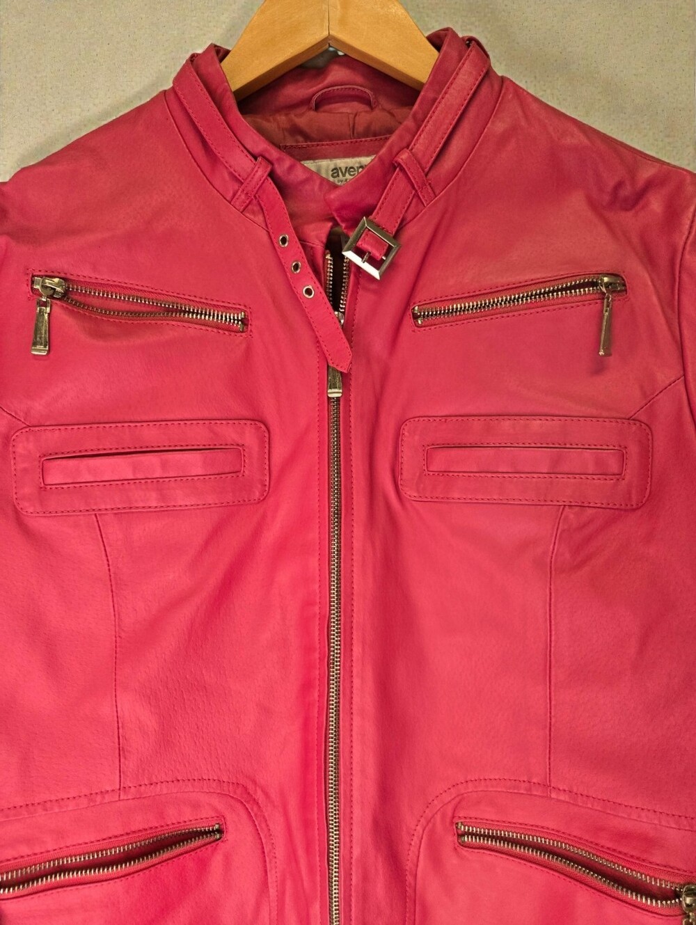 Avenue Genuine Leather Fuchsia Moto Jacket | Size 16 - Picture 3 of 6